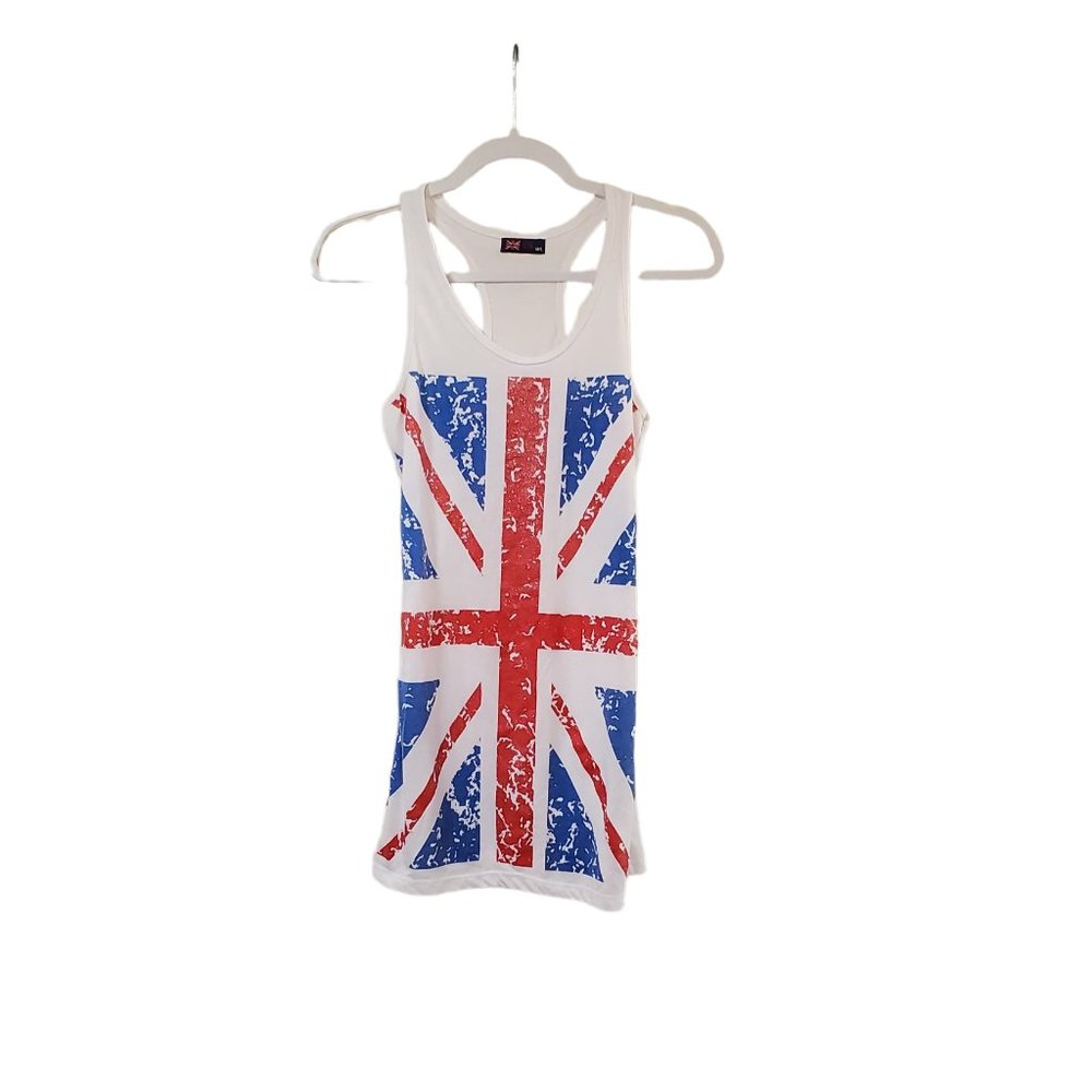 UK Women's White UK Flag Tank Top Sz M/L
